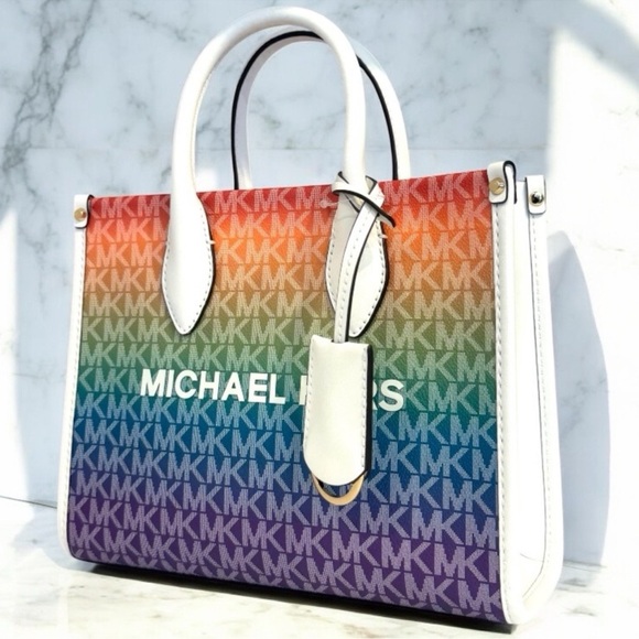 Michael Kors Mirella Small Rainbow Signature Logo Crossbody Bag Rainbow - Picture 1 of 9
